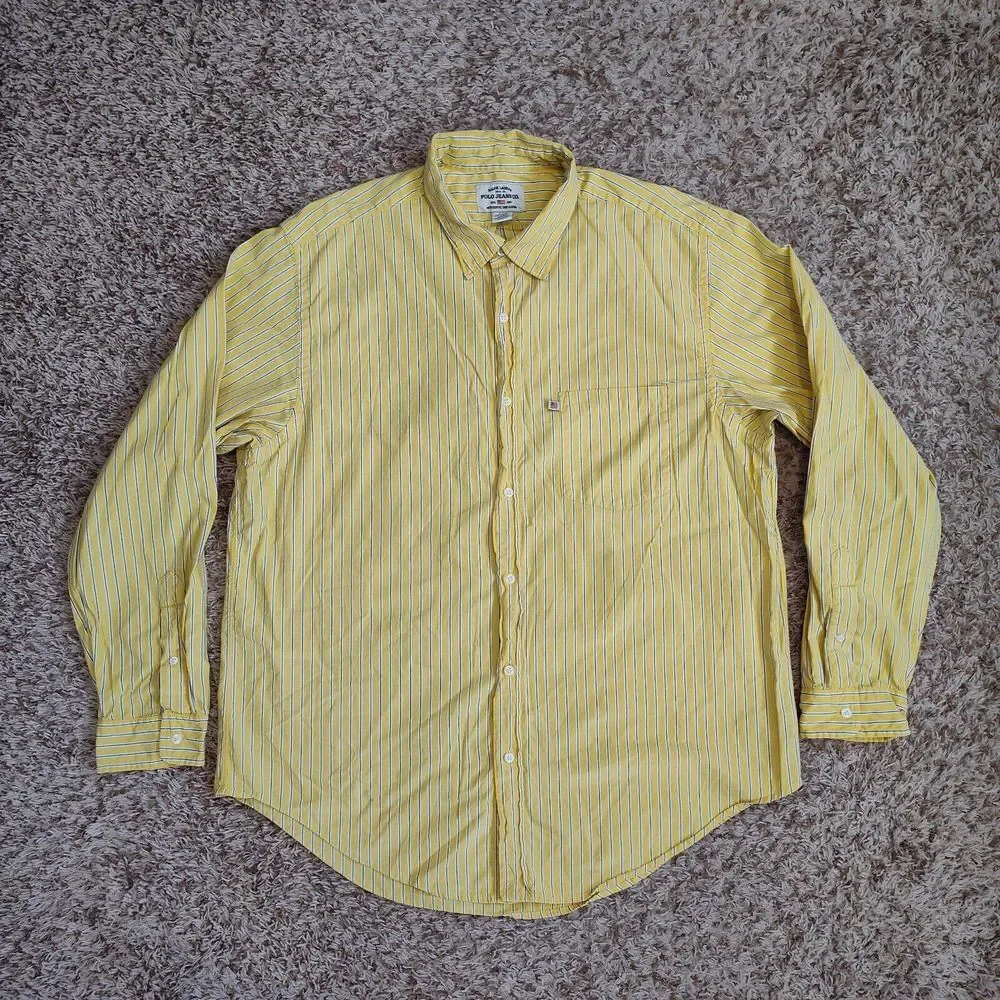 Ralph Lauren Polo Jeans Co Men Size XL Striped Long Sleeve Button‎ Up Yellow